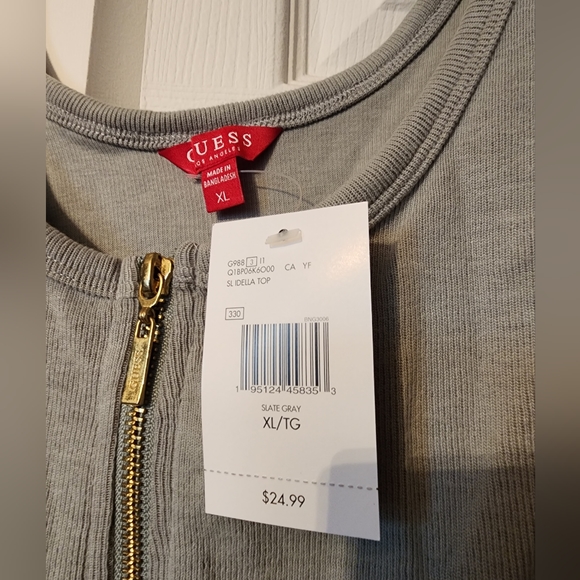 GUESS Grey Zip-Up Crop Top - Picture 2 of 3